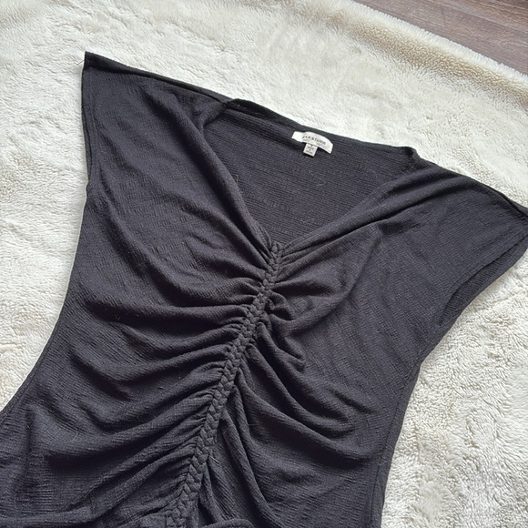 Max Studio Black Ruched Front Cap Sleeve Top | Adjustable Drawstring Blouse - Picture 2 of 4